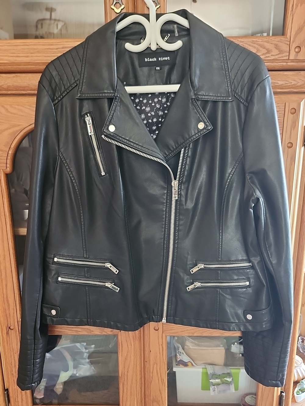 Black Rivet Black Faux Leather Moto-Style Jacket
